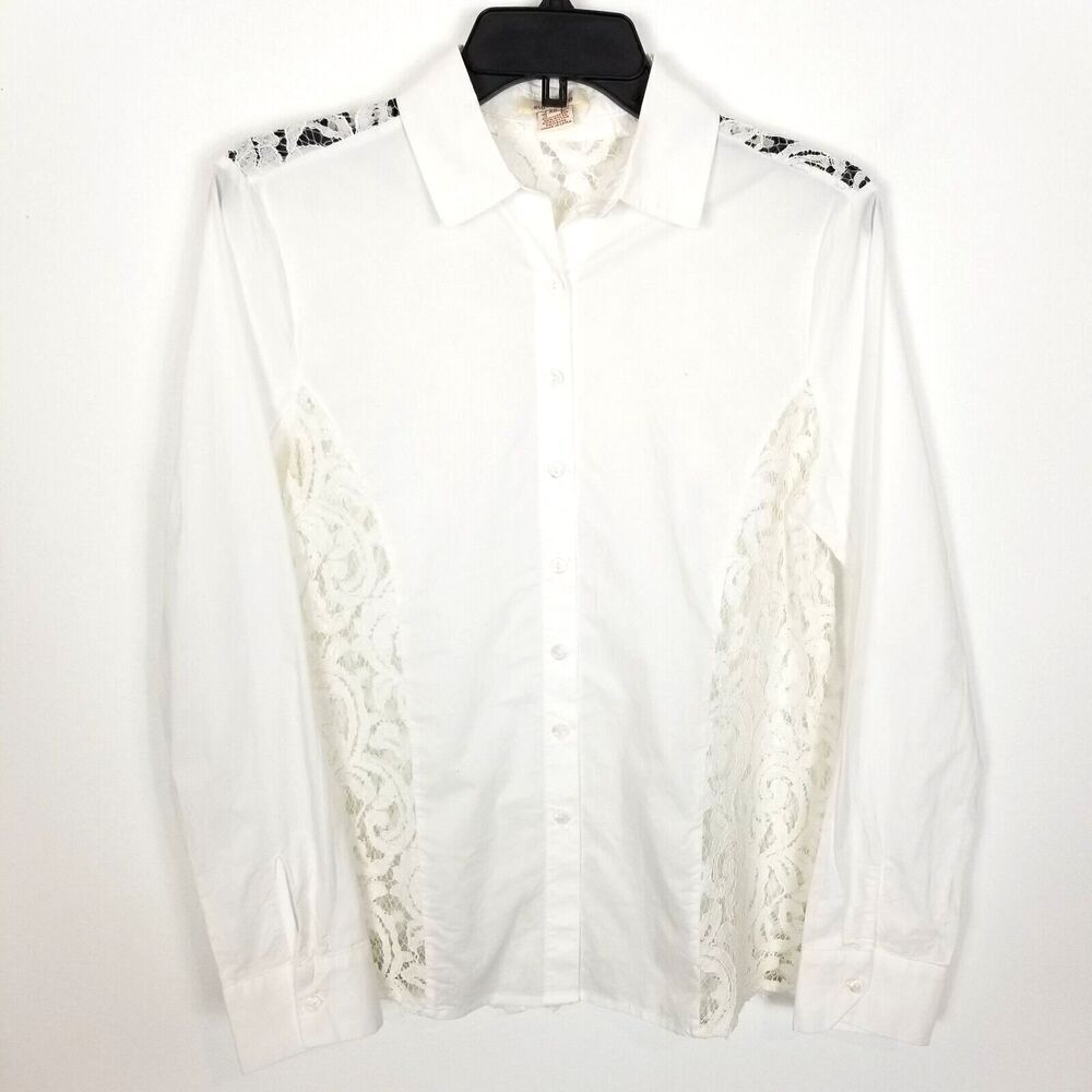 Sundance Women‎ Enliven Lace Button Down Top Size XS White Blouse Romantic